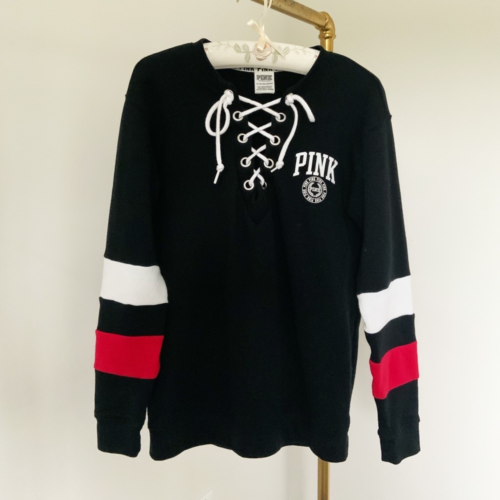 Pink Lace up Sweatshirt